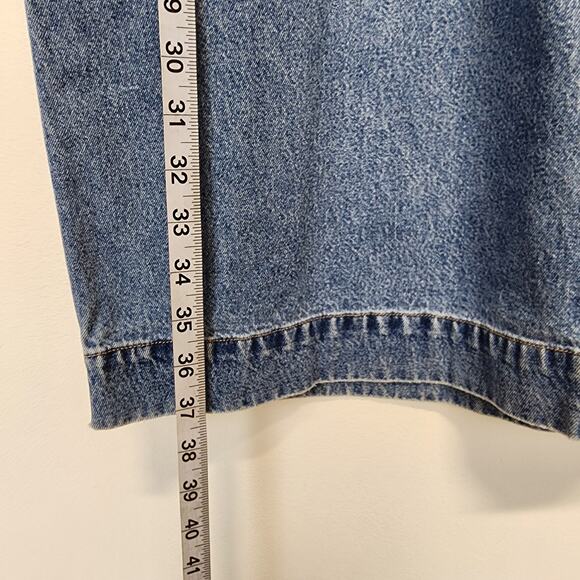 Vintage Bass Denim Maxi Carpenter Skirt Size 12 32" Medium Wash Back Slit Indie - Picture 11 of 12